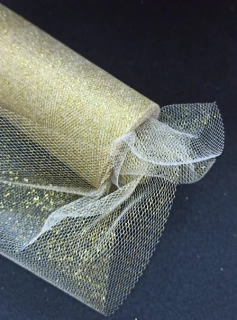 Dekorační tyl ZLATÝ S GLITRY 15cm
