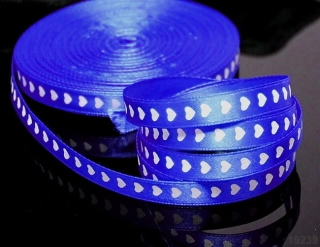 Saténová stuha se srdíčky MODRÁ NIVEA 10mm