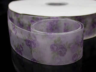 Organzová stuha s růžemi BÍLÁ 38mm