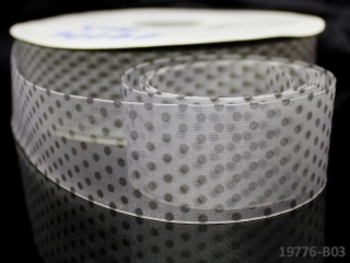 Organzová stuha puntíkovaná BÍLÁ 38mm