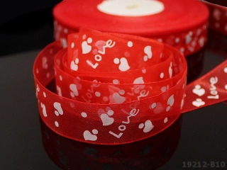 Organzová stuha "love" ČERVENÁ 25mm