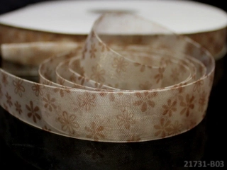 Organzová stuha kytičkovaná SMETANOVÁ 20mm