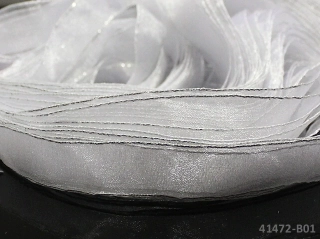 Organzová stuha se stříbrným lemem BÍLÁ 20mm