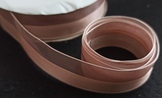Stuha organza/satén HNĚDÁ 25mm
