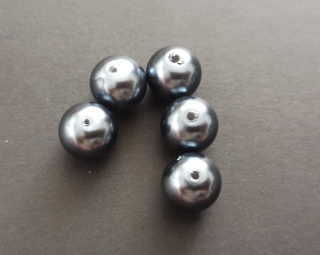 Skleněné voskované perly 12mm ŠEDÉ OCELOVÉ
