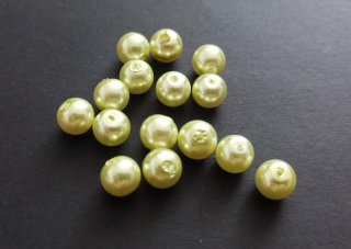 Skleněné voskované perly 8mm ZELENOŽLUTÉ