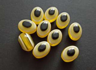 Pryskyřicové korálky oči oválné 12/9mm ŽLUTÉ