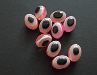 Pryskyřicové korálky oči oválné 12/9mm SVĚTLE RŮŽOVÉ