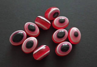 Pryskyřicové korálky oči oválné 12/9mm ČERVENÉ