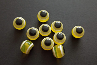Pryskyřicové korálky oči 12mm ŽLUTÉ