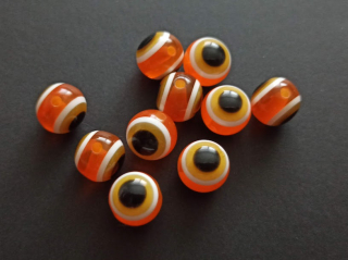 Pryskyřicové korálky oči 12mm ORANŽOVÉ