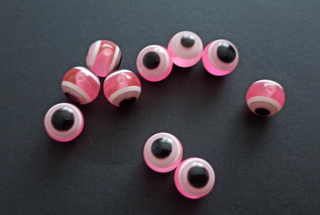 Pryskyřicové korálky oči 12mm RŮŽOVÉ