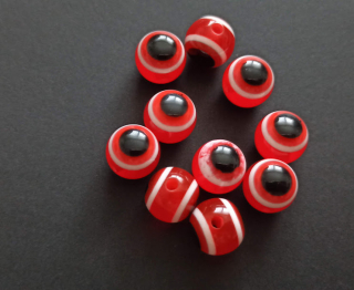 Pryskyřicové korálky oči 12mm ČERVENÉ