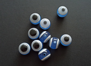 Pryskyřicové korálky oči 12mm SVĚTLE MODRÉ