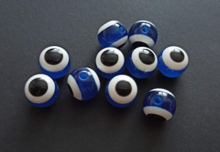 Pryskyřicové korálky oči 12mm TMAVĚ MODRÉ NEPRŮHLEDNÉ