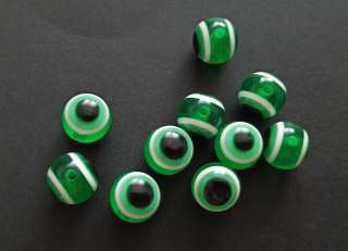 Pryskyřicové korálky oči 12mm SVĚTLE ZELENÉ