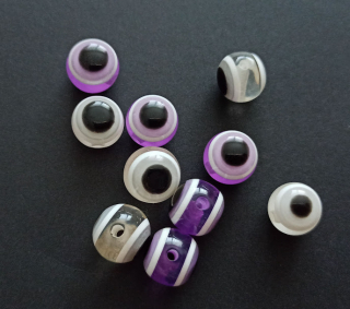 Pryskyřicové korálky oči 12mm MIX FIALOVOBÍLÝ