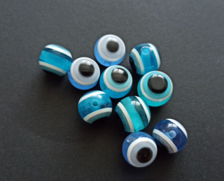Pryskyřicové korálky oči 12mm MIX MODRÝ