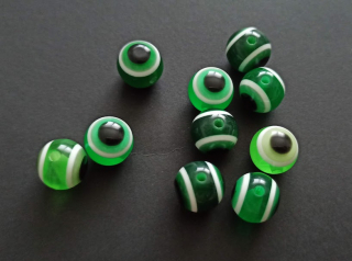Pryskyřicové korálky oči 12mm MIX ZELENÝ