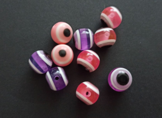 Pryskyřicové korálky oči 12mm MIX RŮŽOVOFIALOVÝ