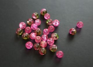 Skleněné práskané kuličky 6mm RŮŽOVOZELENÉ