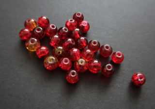 Skleněné práskané kuličky 6mm ČERVENOŽLUTÉ