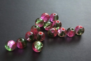 Skleněné práskané kuličky 10mm RŮŽOVOZELENÉ