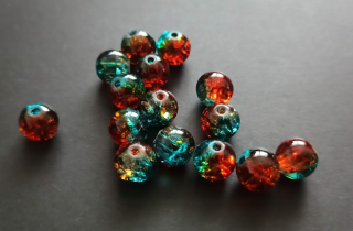 Skleněné práskané kuličky 10mm TYRKYSOVOHNĚDÉ