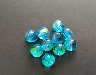 Skleněné korálky mačkané pokovené 10mm TYRKYSOVÉ