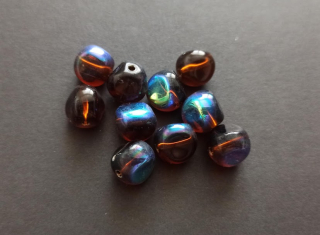 Skleněné korálky mačkané pokovené 10mm TMAVĚ HNĚDÉ