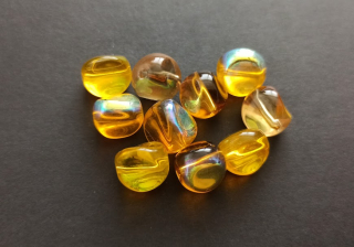Skleněné korálky mačkané pokovené 10mm ŽLUTÉ