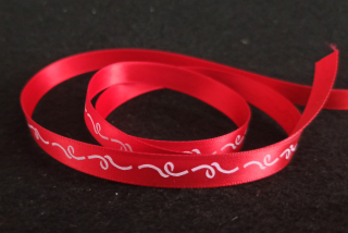 Saténová stuha ornament ČERVENÁ 10mm