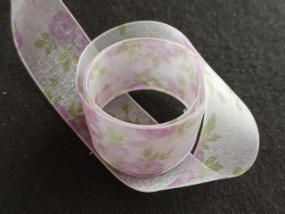 Organzová stuha s růžemi BÍLÁ 28mm