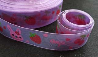 Organzová stuha se zajíčky SVĚTLE FIALOVÁ 25mm