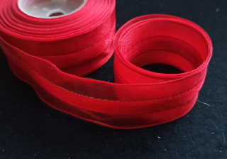 Organzová stuha se zlatým proužkem ČERVENÁ 30mm