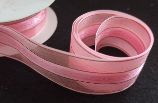 Organzová stuha se zlatým proužkem RŮŽOVÁ 30mm