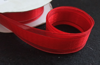 Organzová stuha se stříbrným proužkem ČERVENÁ 23mm