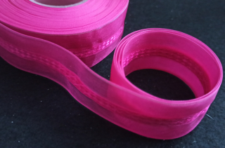 Organzová stuha se stříbrným proužkem CYKLÁMOVÁ 25mm