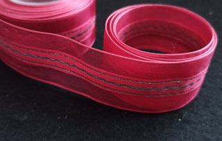 Organzová stuha se stříbrným proužkem STARORŮŽOVÁ 30mm