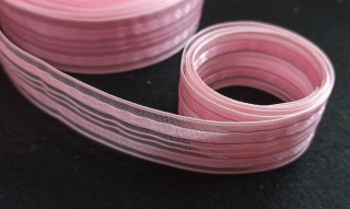 Organzová stuha se stříbrným proužkem RŮŽOVÁ 28mm